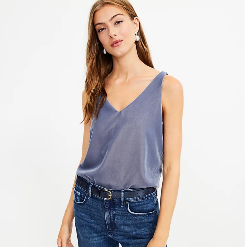 Loft Petite Grey Velvet Double V Shell XLP